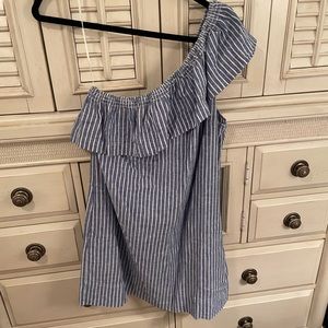 Madewell One Shoulder Ruffle Striped Dress, L